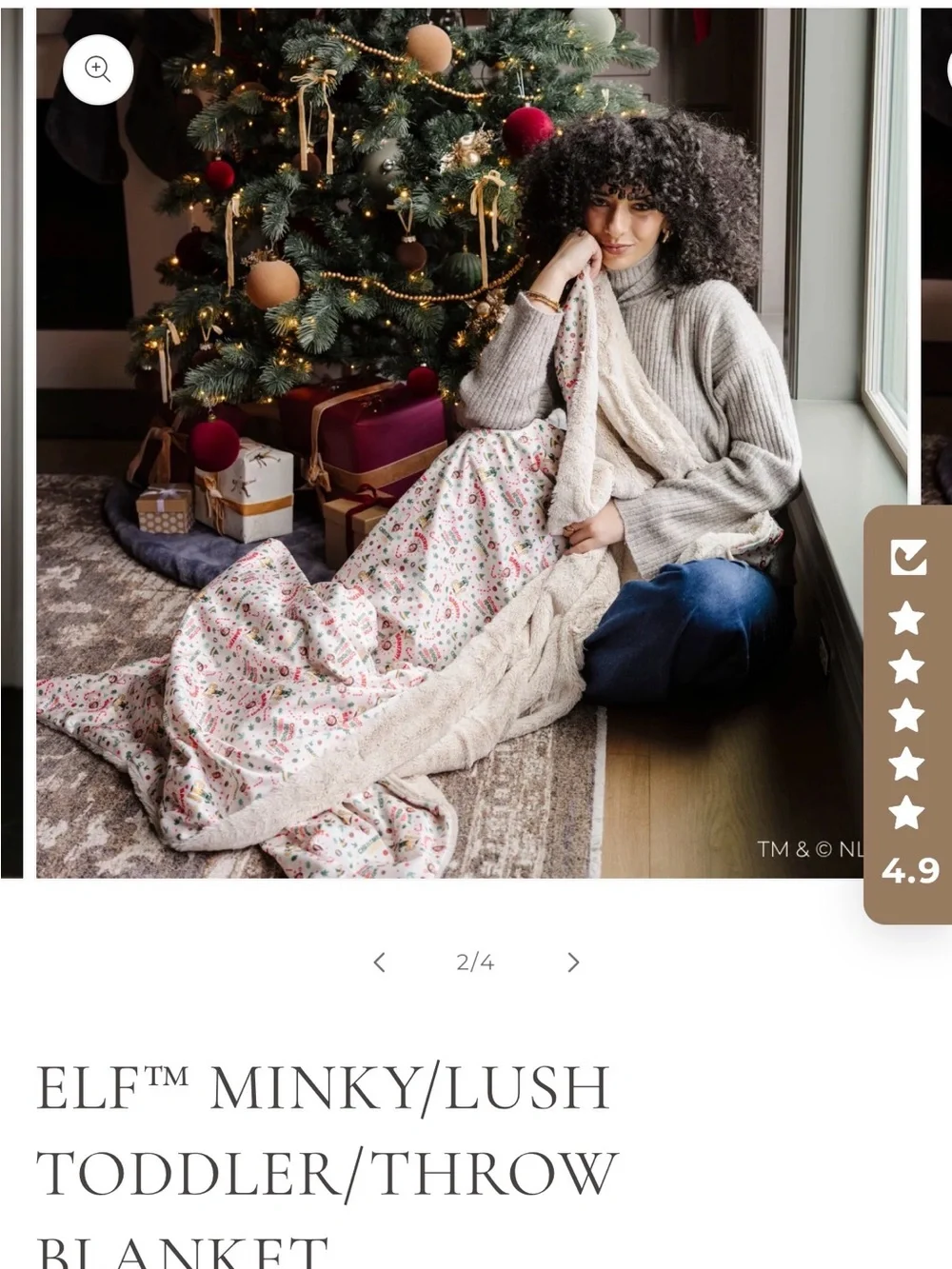 NWT Saranoni ELF Minky Lush Blanket - White w/ ELF/ Will Ferrell Print